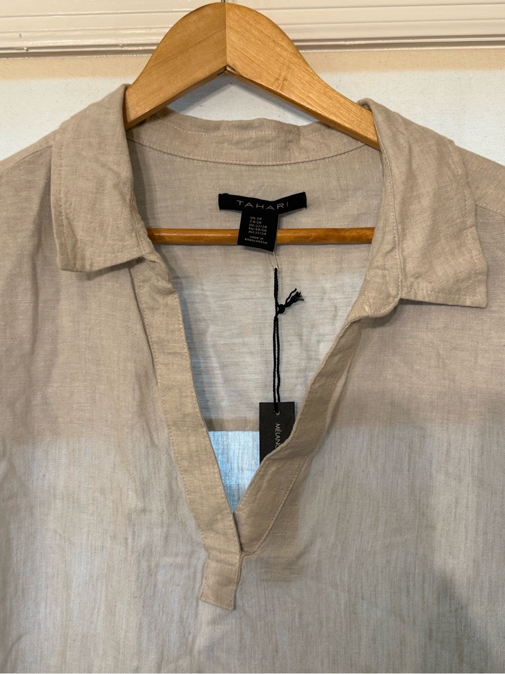 Tahari Womens Oatmeal Linen Blouse